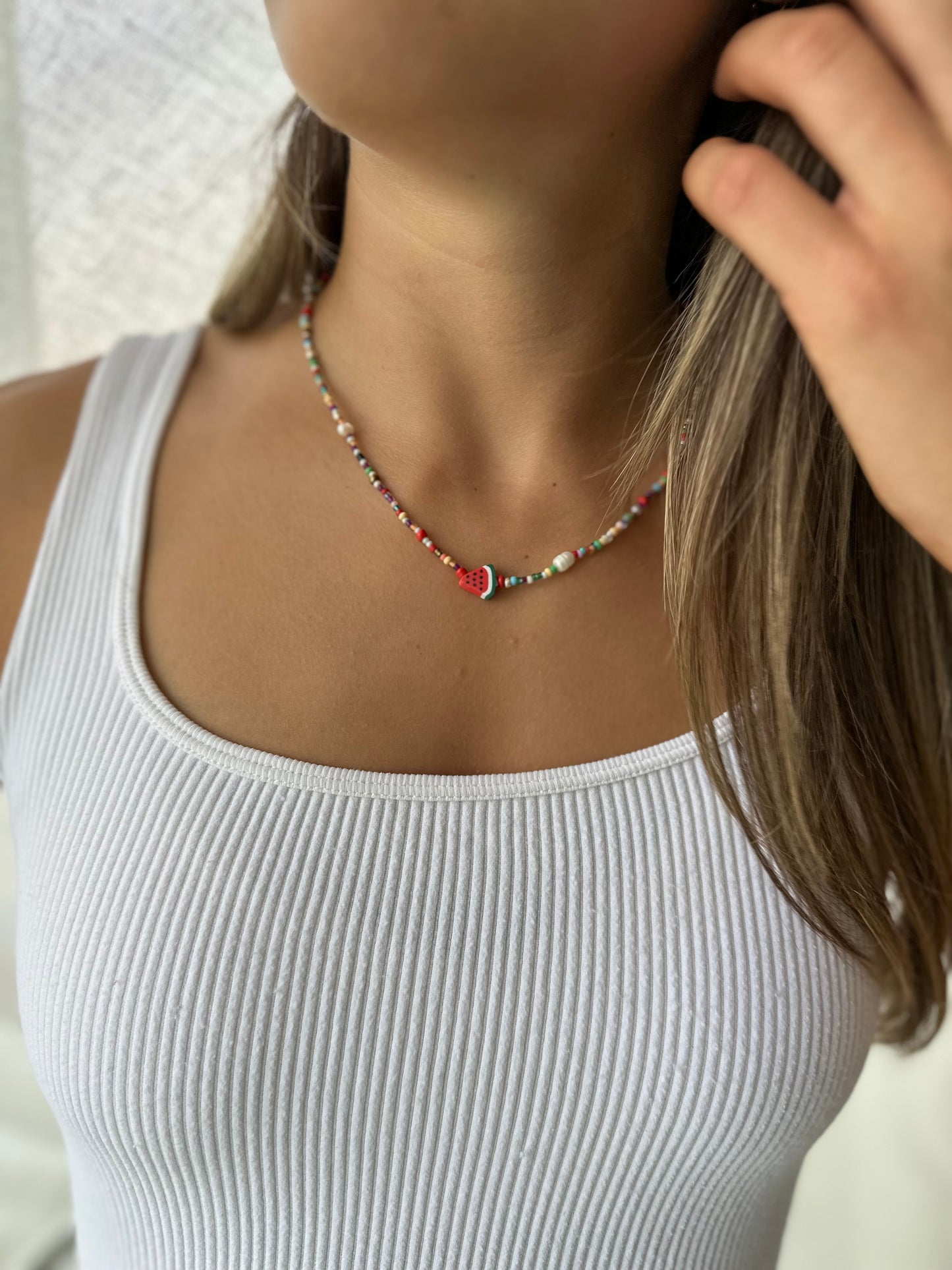 watermelon beaded necklace