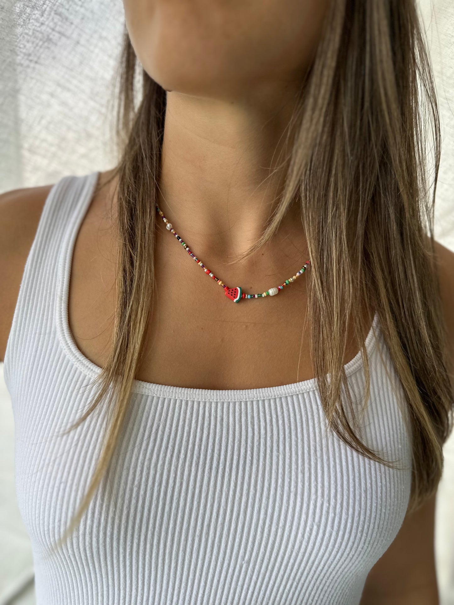 watermelon beaded necklace