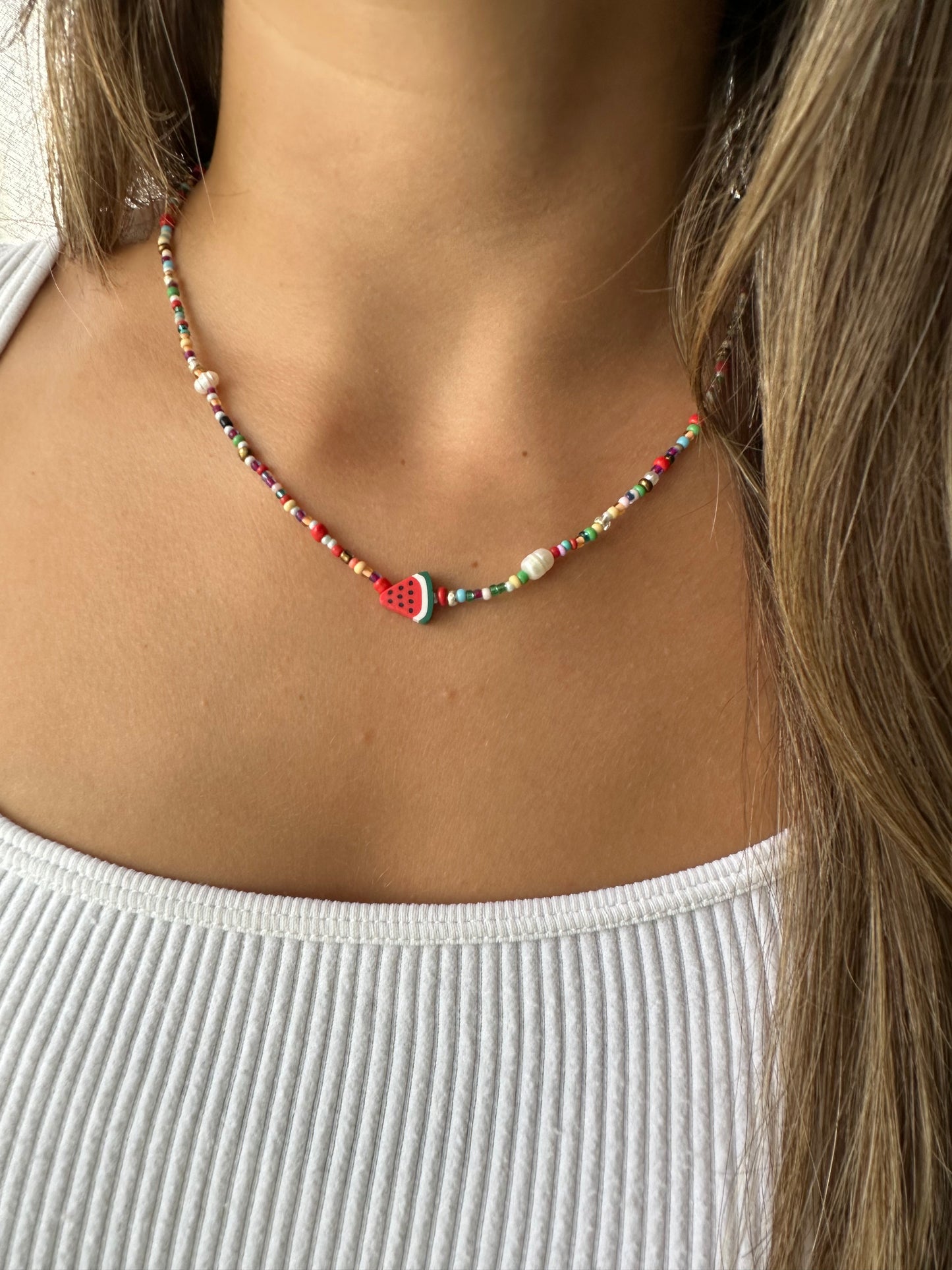 watermelon beaded necklace