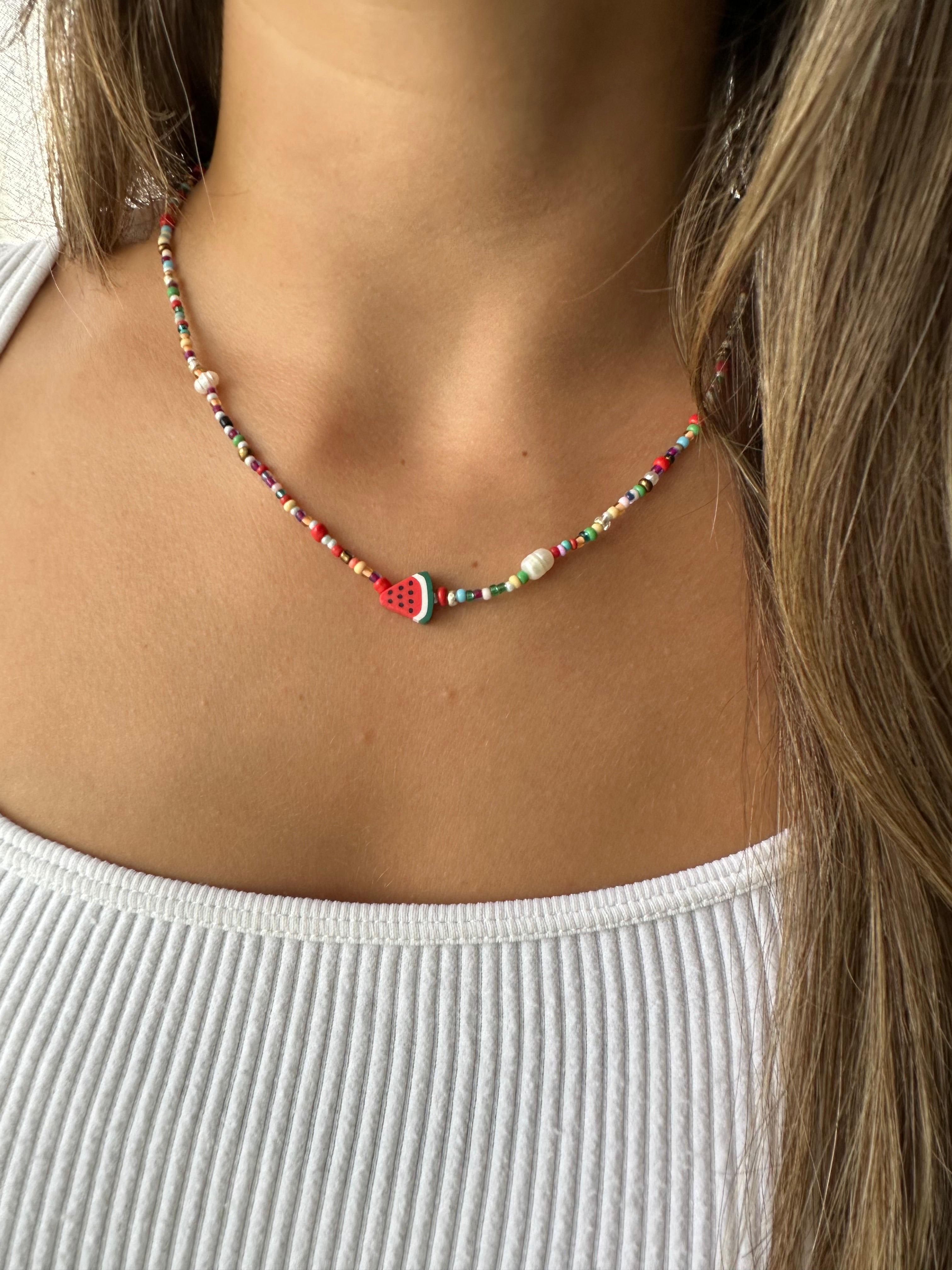 watermelon beaded necklace