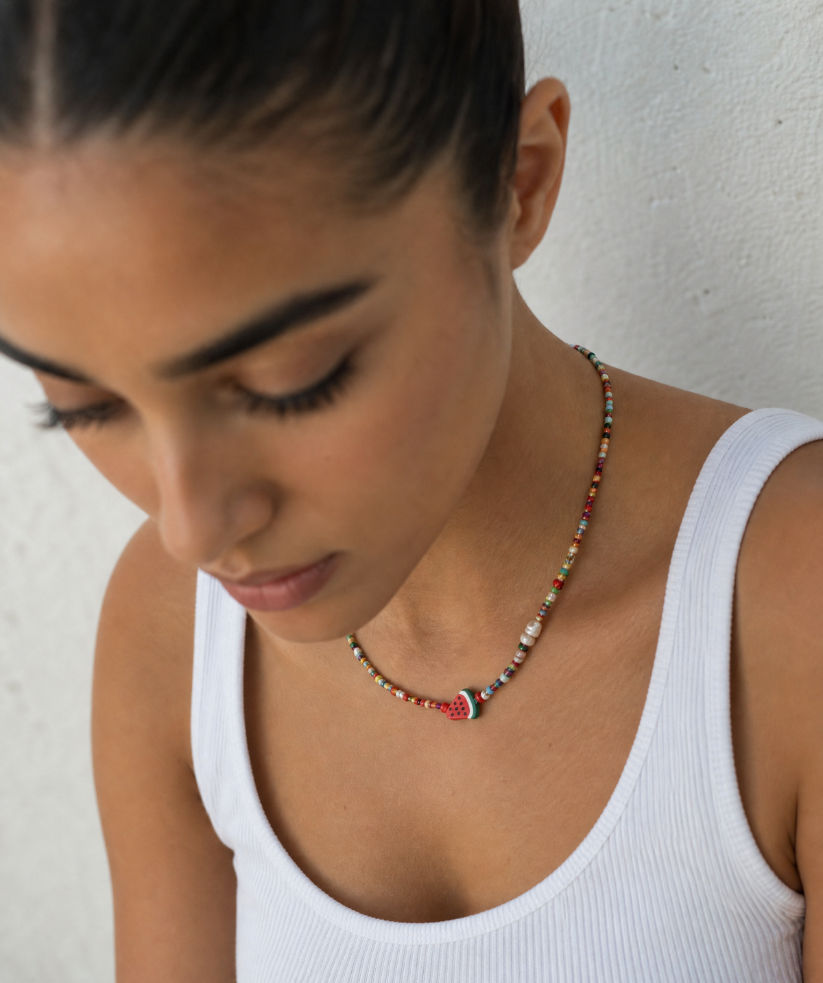 watermelon beaded necklace